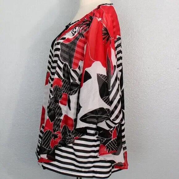 Alfred Dunner Women's Floral Overlay Striped Top Size 18 - Picture 6 of 9